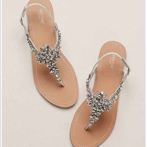 David's Bridal Shoes | Davids Bridal Silver Jeweled Sandals | Poshmark